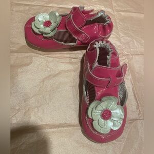 Robeez Pink and Silver Baby Shoes with Floral Accent